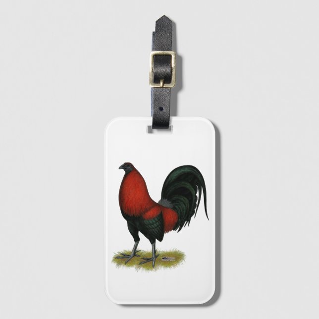 Étiquette À Bagage Coq Rouge Noir BB Américain (Devant Vertical)