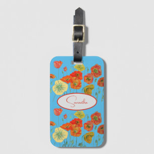 Étiquette À Bagage Coquelicot orange rouge Poppies floral Filles Nom 