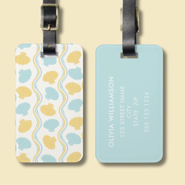 Étiquette À Bagage Coquillage et vagues d'été de plage (Seashells and ocean waves luggage tag)