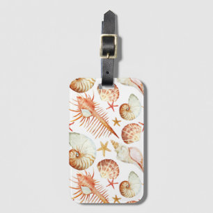 Étiquette À Bagage Corail avec les coquilles et le motif de crabes