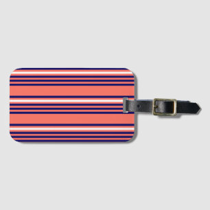 Étiquette À Bagage Corail, bleu marine et blanc cinq bandes motif