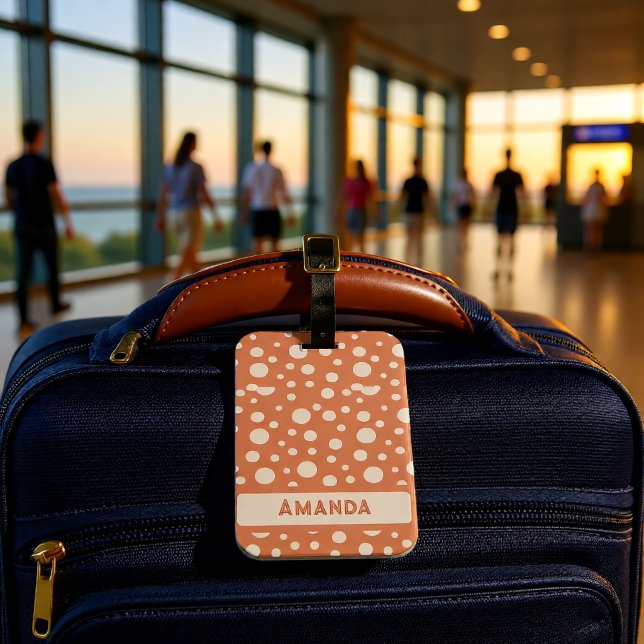 Étiquette À Bagage Corail pois personnalisé Nom (Coral Polka Dot Personalized Name Luggage Tag)