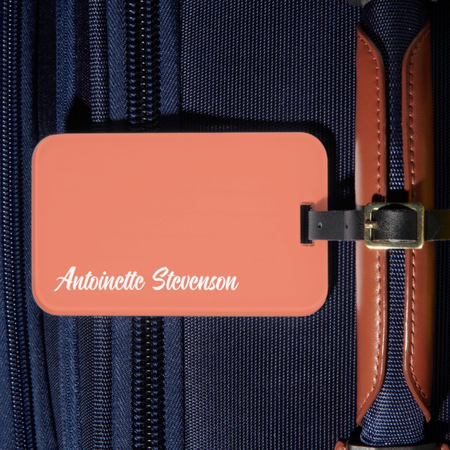 Étiquette À Bagage Coral Peach Élégante Signature Monogramme (Insitu Rectoal 4)