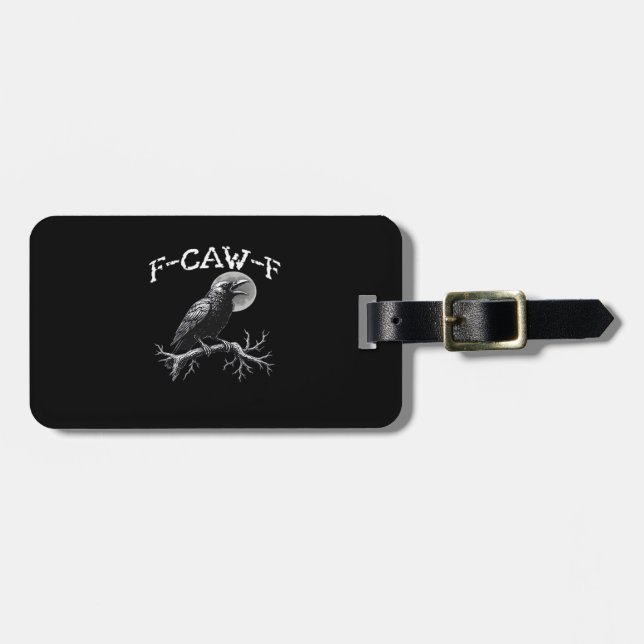 Étiquette À Bagage Corbeau F-Caw-F Oiseau Drôle Rétro Classique (Devant horizontal)
