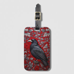Étiquette À Bagage Corbeau noir floral rouge inspiré de William Morri