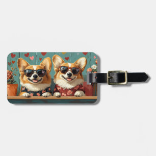 Étiquette À Bagage Corgi avec coeur Roses Saint Valentin