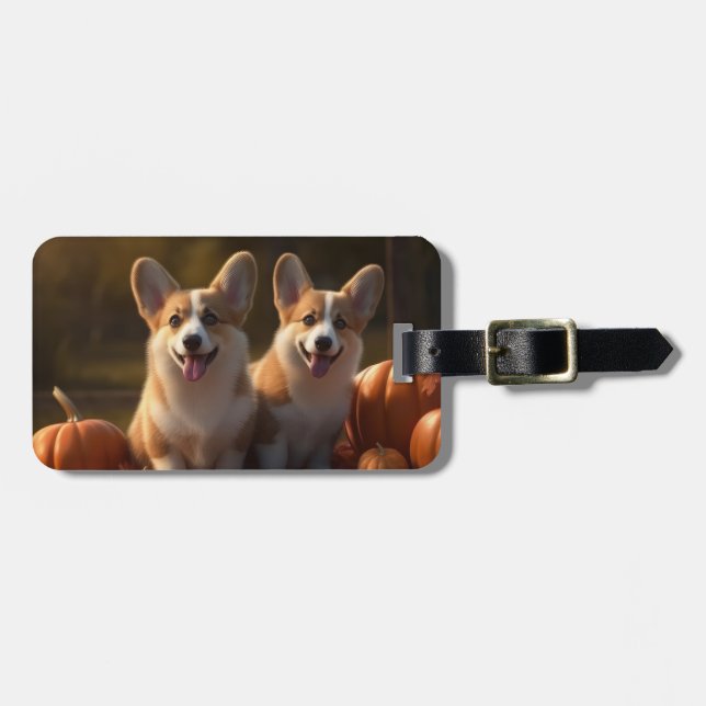 Étiquette À Bagage Corgi  chiot Automne Délice Citrouille  (Devant horizontal)