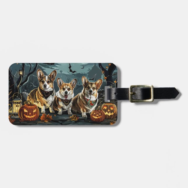 Étiquette À Bagage Corgi Halloween Épouvantable (Devant horizontal)