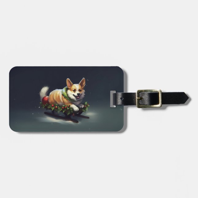 Étiquette À Bagage Corgi Noël neige hiver (Devant horizontal)
