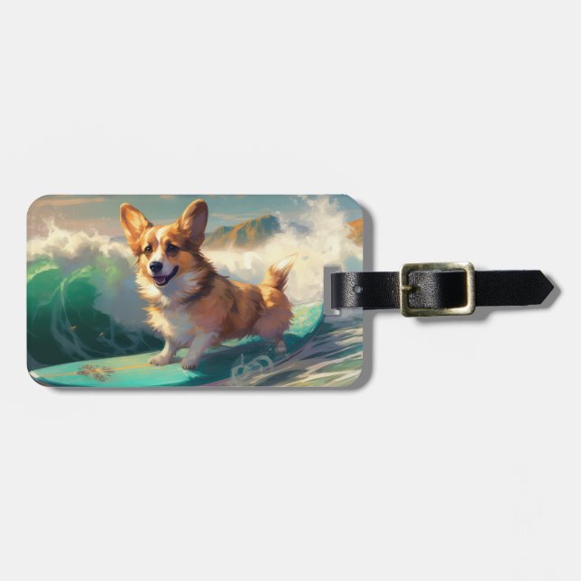 Étiquette À Bagage Corgi  Plage Surf Peinture (Devant horizontal)