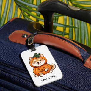 Étiquette À Bagage Costume de citrouille mignon de Shiba Inu Hallowee