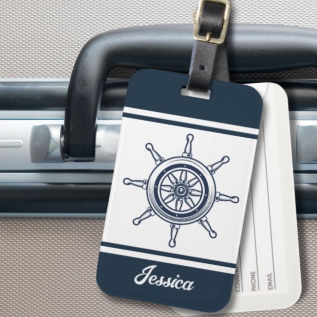 Étiquette À Bagage Côte Blue Beach House Bateau Nom personnalisé Naut (Coastal Blue Beach House Boat Custom Name Nautical Luggage Tag)