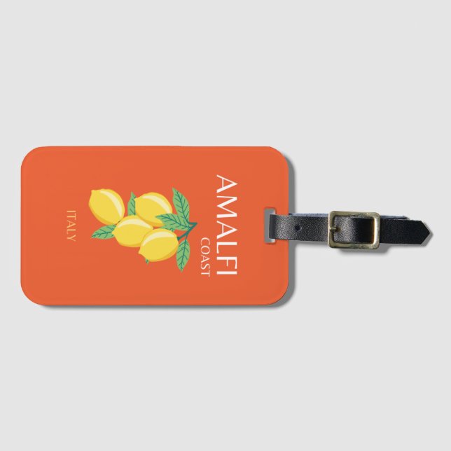 Étiquette À Bagage Côte d'Amalfi, Italie, Art Voyage, Rétro, Orange (Devant Horizontal)