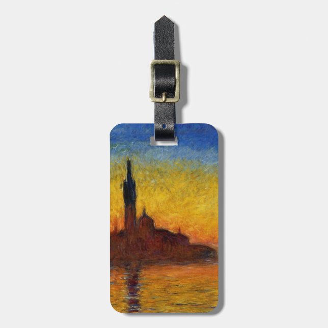 Étiquette À Bagage Coucher de soleil de Monet Venise Impressionnisme  (Devant Vertical)
