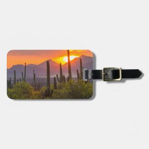 Étiquette À Bagage Coucher de soleil sur cactus du désert, Arizona