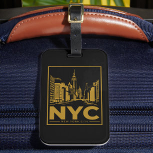 Étiquette À Bagage Coucher de soleil sur New York – Or et Noir Vintag