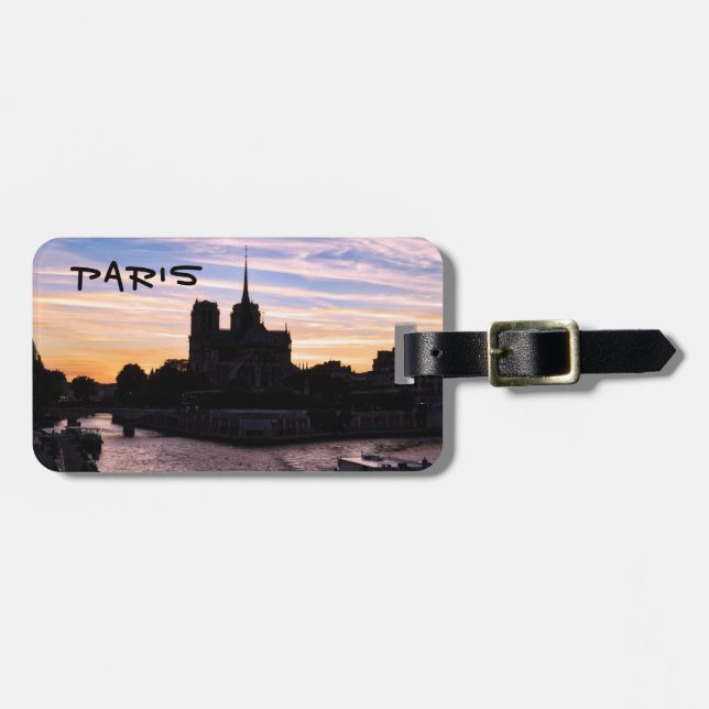 Étiquette À Bagage Coucher de soleil sur Notre Dame de Paris - Paris, (Devant horizontal)