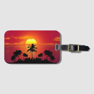 Étiquette À Bagage Coucher de soleil tropical Palmiers Silhouette Pla