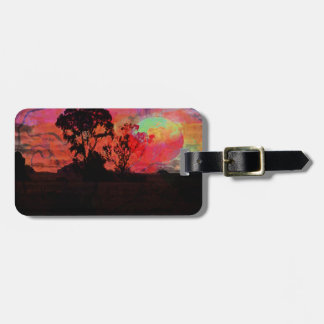 Étiquette À Bagage Coucher du soleil avec l'arbre