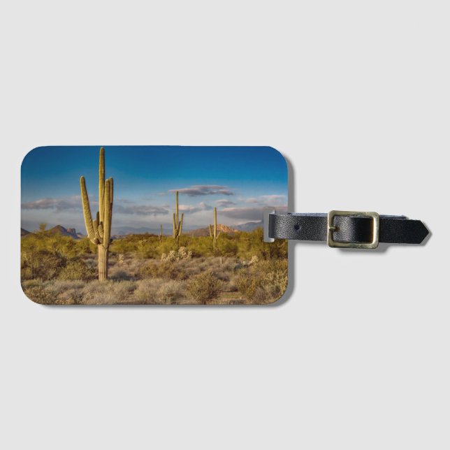 Étiquette À Bagage Coucher du soleil de cactus en Arizona (Devant Horizontal)