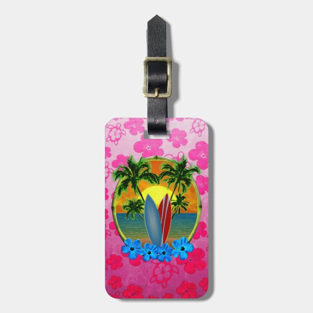 Étiquette À Bagage Coucher du soleil et planches de surf (Devant Vertical)