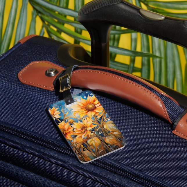Étiquette À Bagage Couleur d'aquarelle de fleurs de soleil dorées (Insitu Rectoal 1)