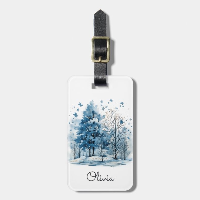 Étiquette À Bagage Couleur d'eau hivernale dans la forêt (Devant Vertical)