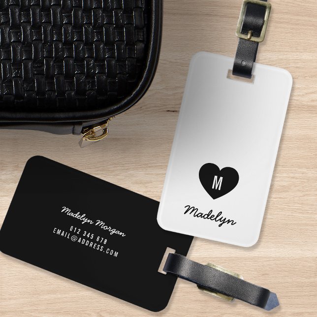 Étiquette À Bagage Couleur personnalisée Monogramme Coeur Script mode (Créateur téléchargé)