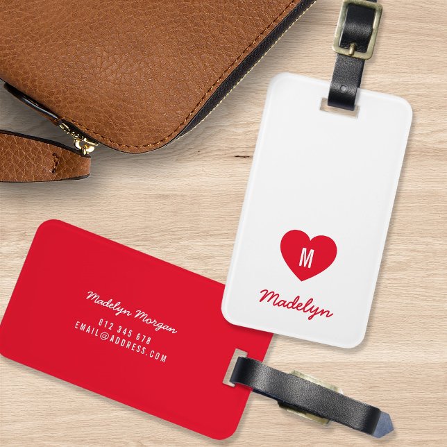 Étiquette À Bagage Couleur personnalisée Monogramme Coeur Script mode (Créateur téléchargé)