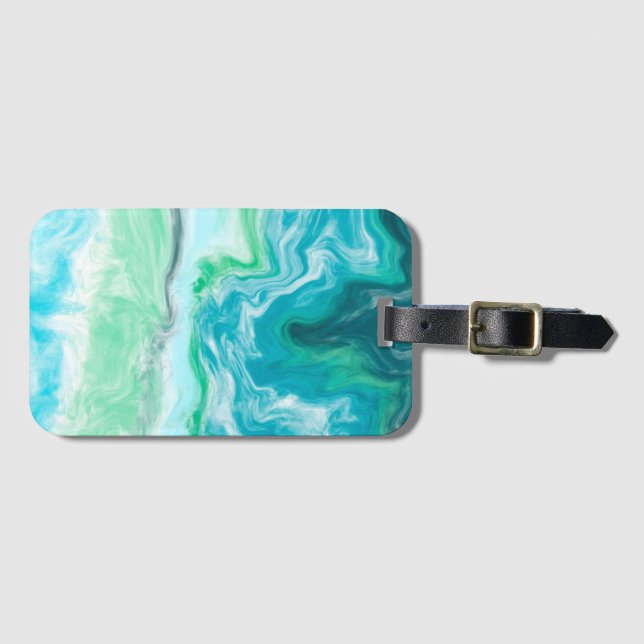 Étiquette À Bagage Couleurs de plage Vagues océaniques bleues et turq (Devant Horizontal)