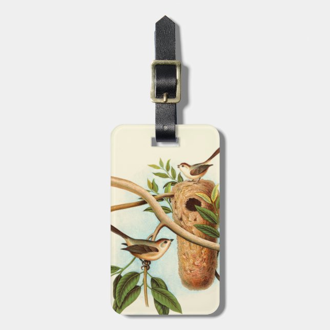 Étiquette À Bagage Couple d'oiseaux sur un nid perché sur une branche (Devant Vertical)