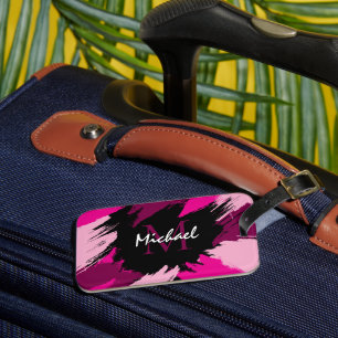 Étiquette À Bagage Coups de pinceau nuances de rose chaud nom avec mo