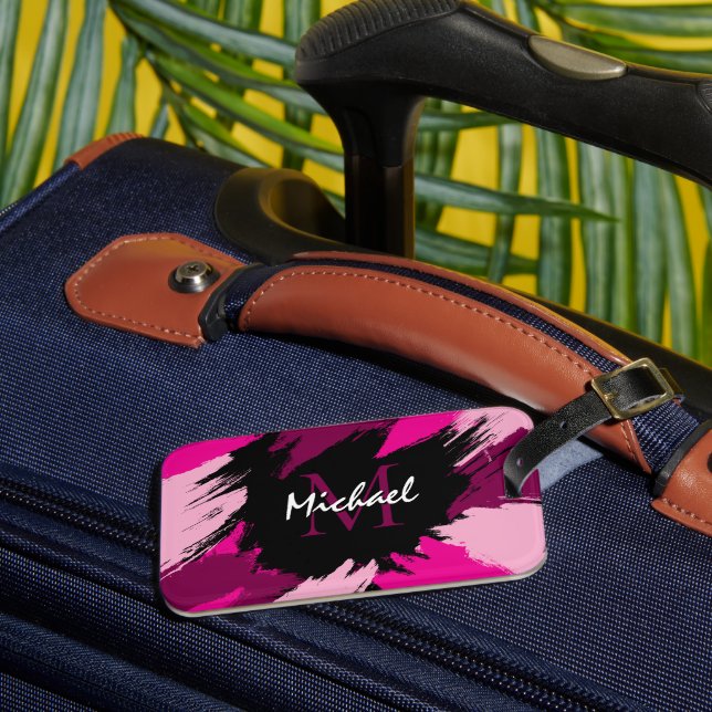 Étiquette À Bagage Coups de pinceau nuances de rose chaud nom avec mo (Insitu Rectoal 3)