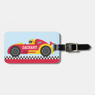 Étiquette À Bagage Coureur en voiture de course rouge et jaune Enfant
