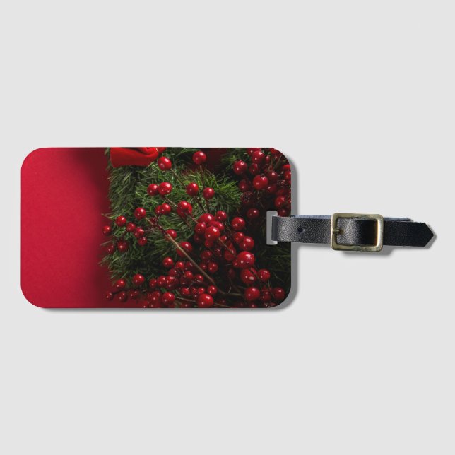 Étiquette À Bagage couronne de Noël avec des baies rouges (Devant Horizontal)