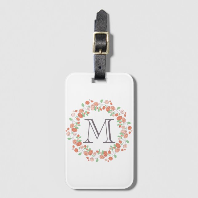 Étiquette À Bagage couronne de roses corail monogramme (Devant Vertical)