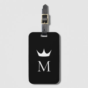 Étiquette À Bagage Couronne Élégant Monogramme Noir et Blanc