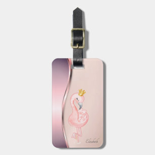 Étiquette À Bagage Couronne élégante moderne de flamant rose métallis