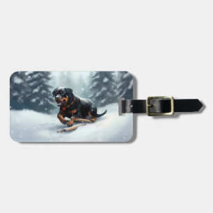Étiquette À Bagage Coussin décoratif Rottweiler Noël neige hiver
