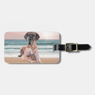 Étiquette À Bagage Coutume Grand Chien Danse assis sur la plage