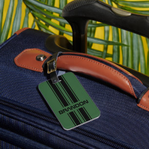 Étiquette À Bagage Coutume Vert foncé noir course automobile Stripes 