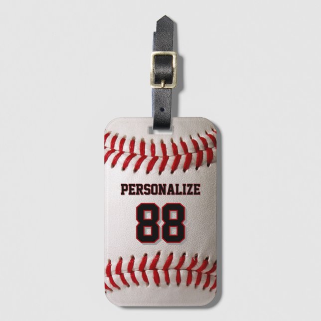 Étiquette À Bagage Couture de baseball classique Nom et numéro person (Devant Vertical)