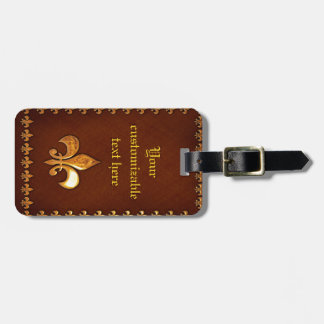 Étiquette À Bagage Couverture en cuir vieilli avec fleur de Lys doré