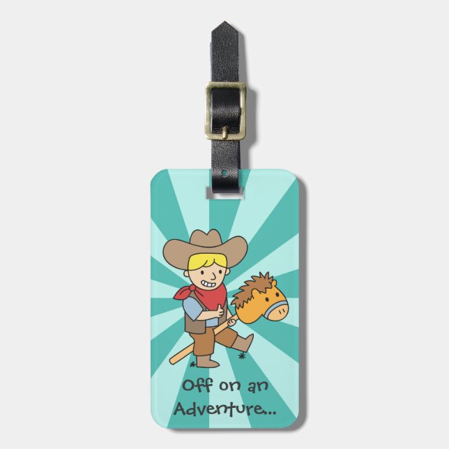 Étiquette À Bagage Cow-boy heureux en aventure (Devant Vertical)