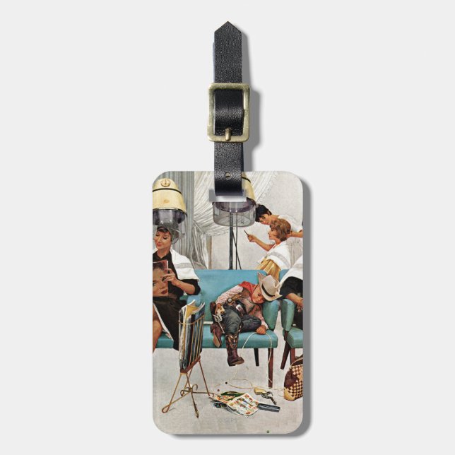 Étiquette À Bagage Cowboy endormi dans le salon de beauté (Devant Vertical)