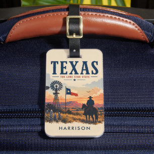 Étiquette À Bagage Cowboy Ranger USA Texas Nostalgique Beige Personna