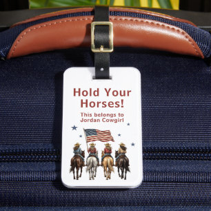 Étiquette À Bagage Cowgirl Cheval Personnalisé Rouge Blanc Bleu