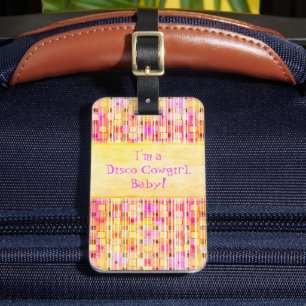 Étiquette À Bagage Cowgirl disco jaune et rose à franges