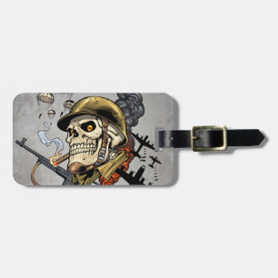 Étiquette À Bagage Crâne avec le casque, les avions et les bombes