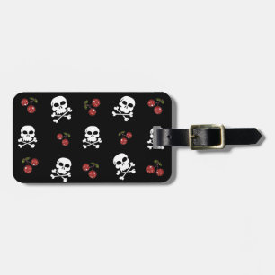 Étiquette À Bagage Crânes et cerises Rockabilly RAB sur fond noir